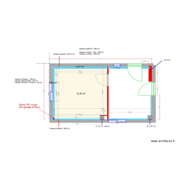 Batiment 1-placo. Plan de 3 pièces et 12 m2