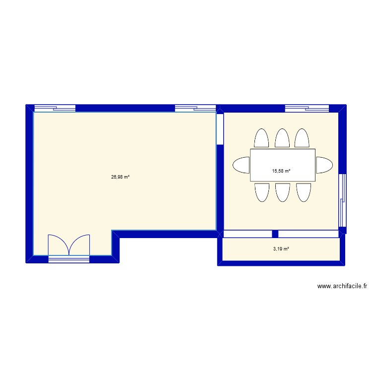 Appart . Plan de 3 pièces et 46 m2