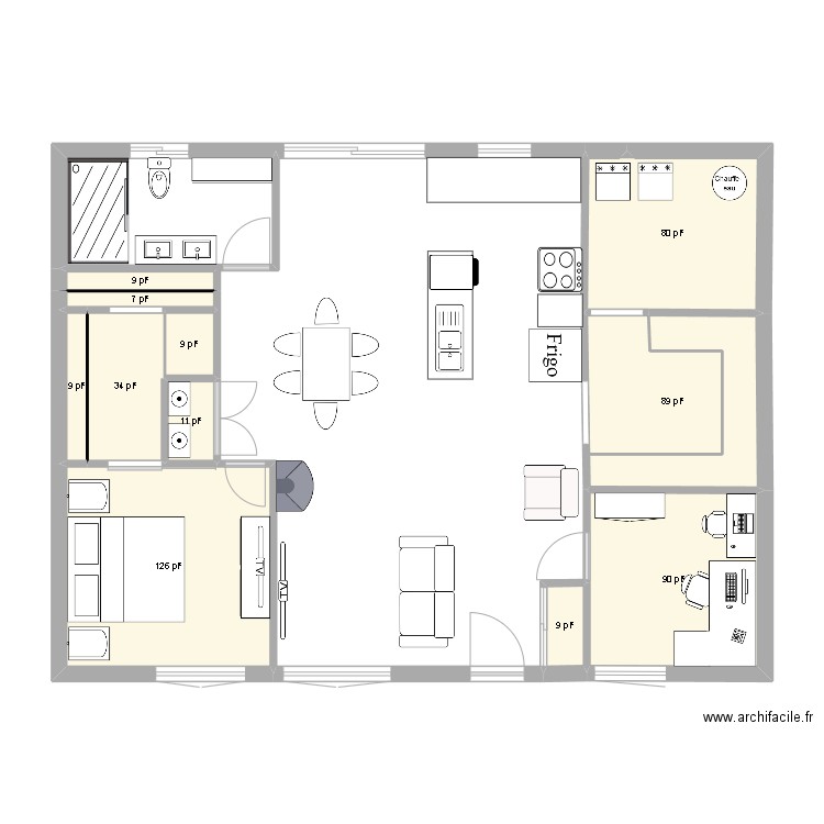 Projet maison. Plan de 11 pièces et 44 m2