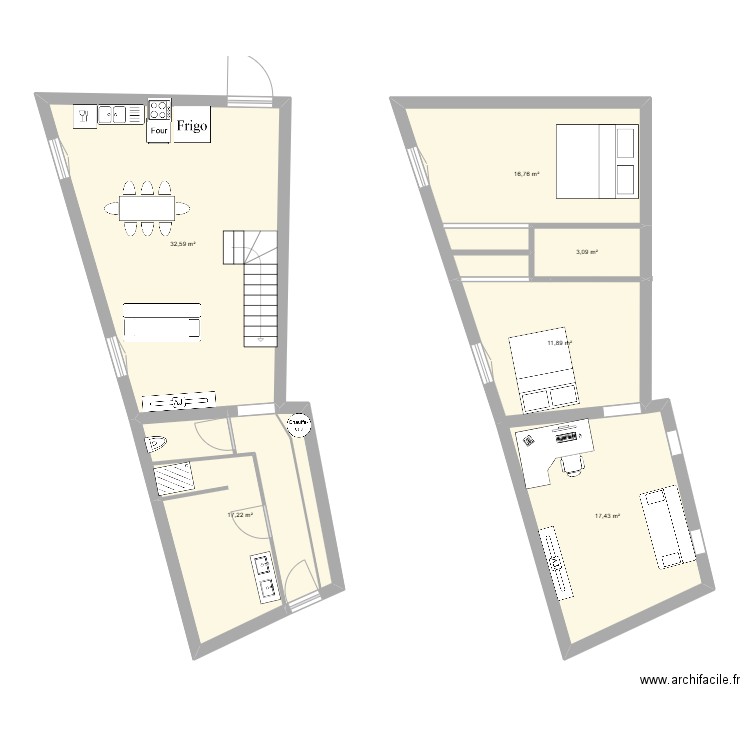 BRPI. Plan de 6 pièces et 99 m2