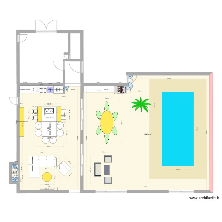 Casa bambu. Plan de 3 pièces et 182 m2