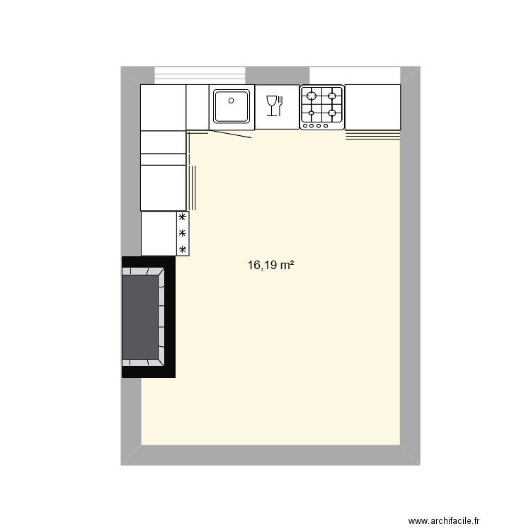 Cuisine 673. Plan de 1 pièce et 16 m2