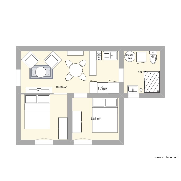 studio tanguy. Plan de 3 pièces et 29 m2