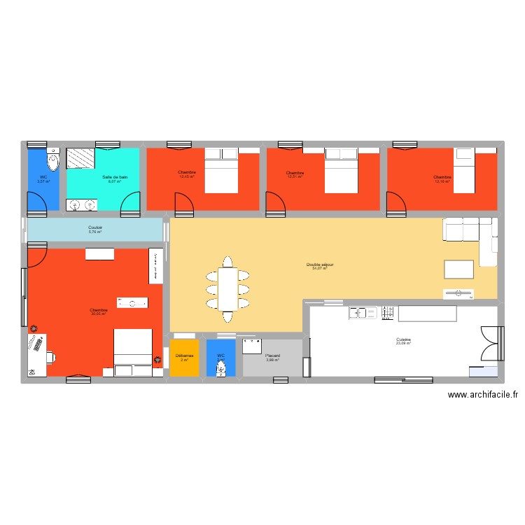 maison plain pieds. Plan de 12 pièces et 170 m2