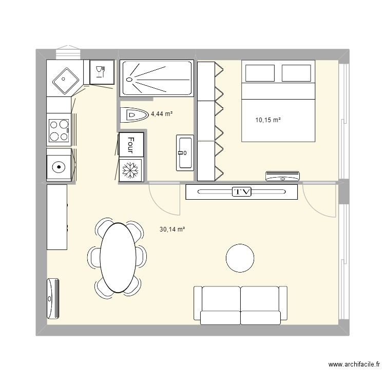 trinite rdc projet f2 location. Plan de 3 pièces et 45 m2