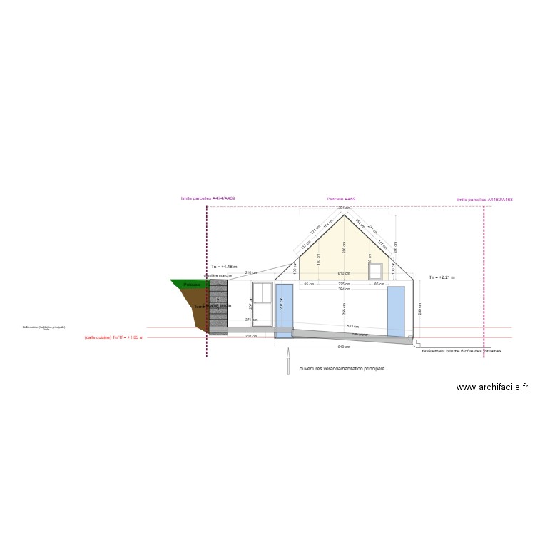 PC3_plans en coupe_pignon sud habitation principale. Plan de 0 pièce et 0 m2