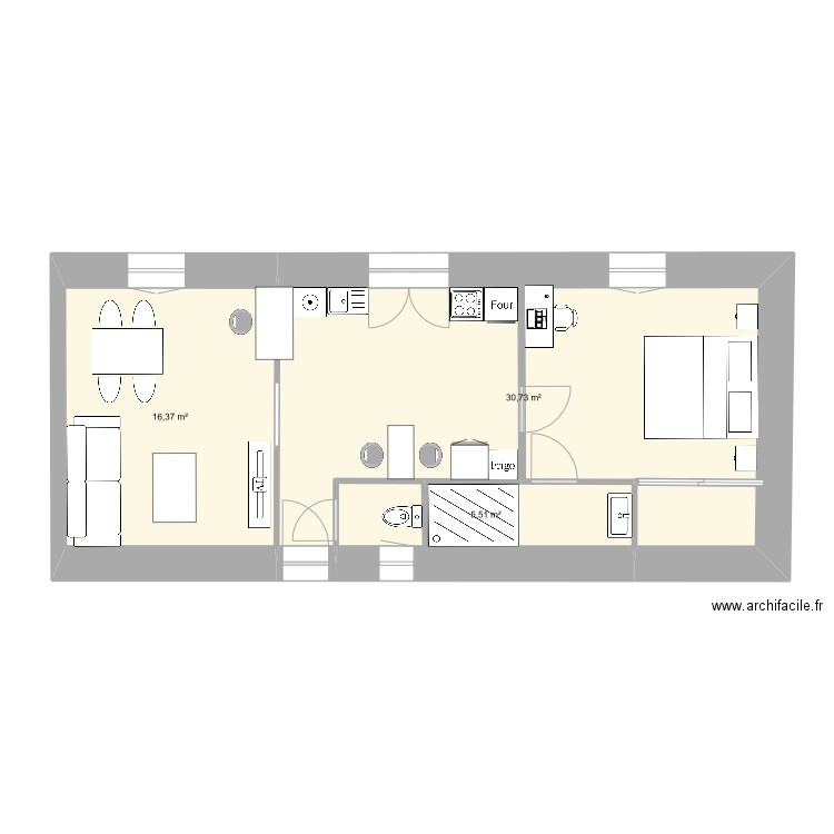 plan appart dao. Plan de 3 pièces et 53 m2