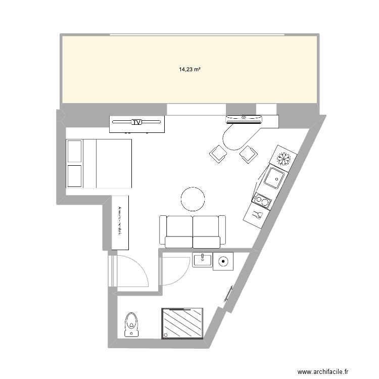 Prom-Nice-1. Plan de 1 pièce et 14 m2