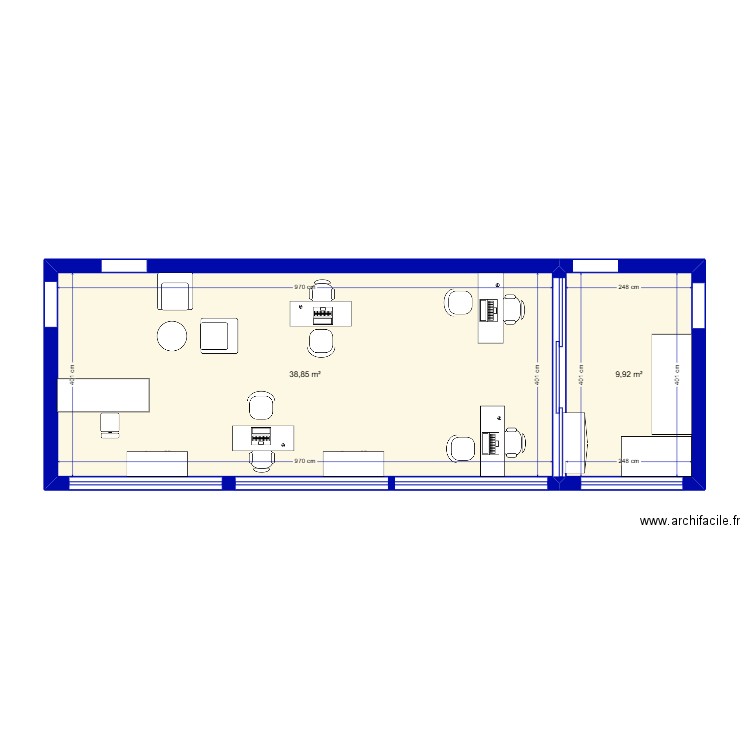 projet Kiosque. Plan de 2 pièces et 49 m2