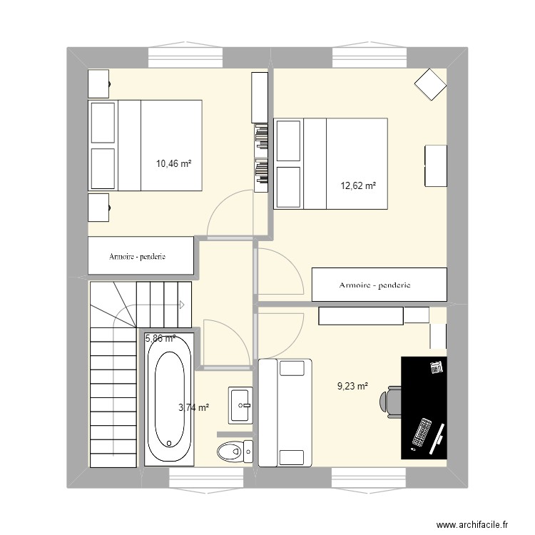 1er étage. Plan de 5 pièces et 42 m2