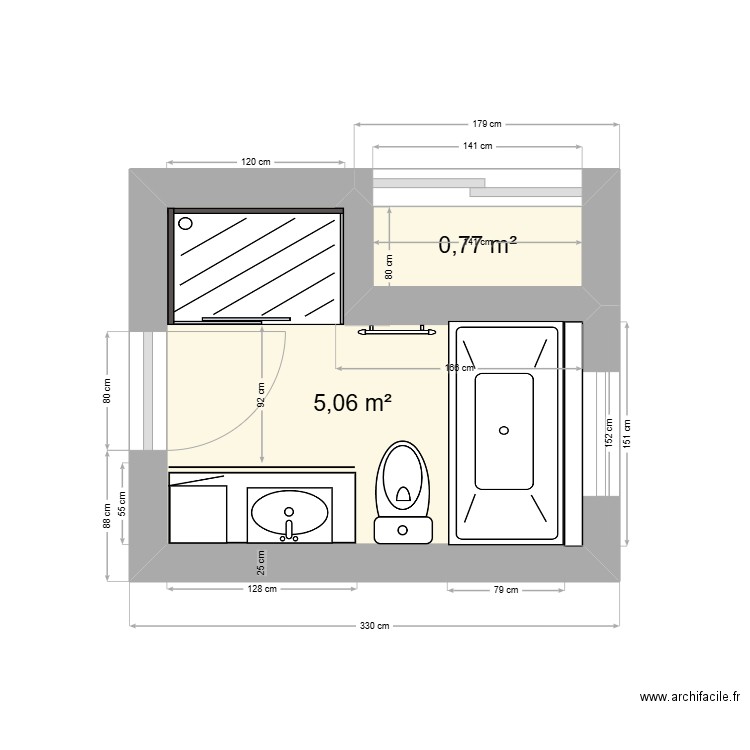 Salle de bain 4. Plan de 2 pièces et 6 m2