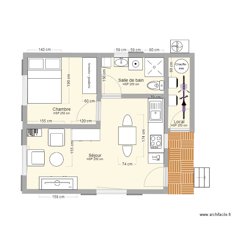 Projet proposition habitat léger Ville Namur. Plan de 8 pièces et 63 m2