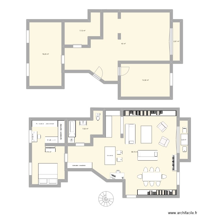 PROJET X2. Plan de 9 pièces et 168 m2