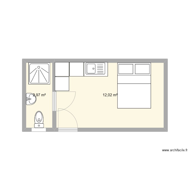 MODULAIRE HAUT. Plan de 2 pièces et 15 m2