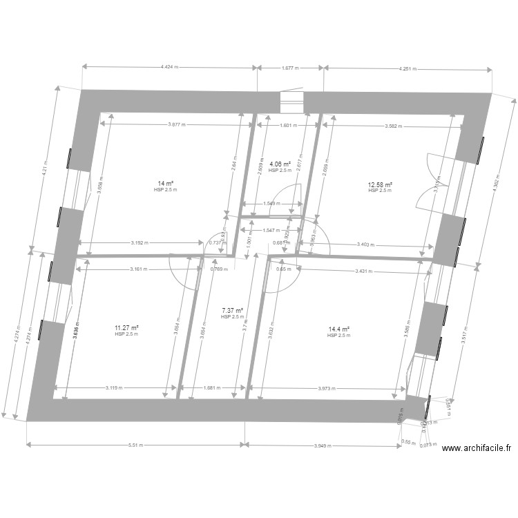 1er Arlanc. Plan de 6 pièces et 64 m2