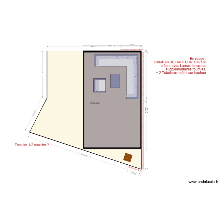 TERRASSE 2025. Plan de 1 pièce et 46 m2