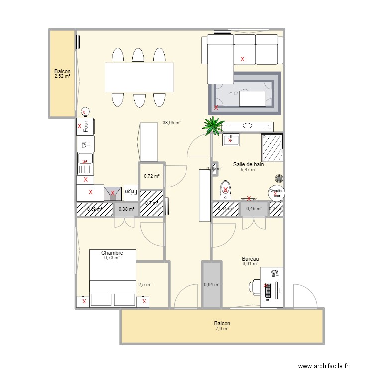 Appartement Romans. Plan de 16 pièces et 75 m2