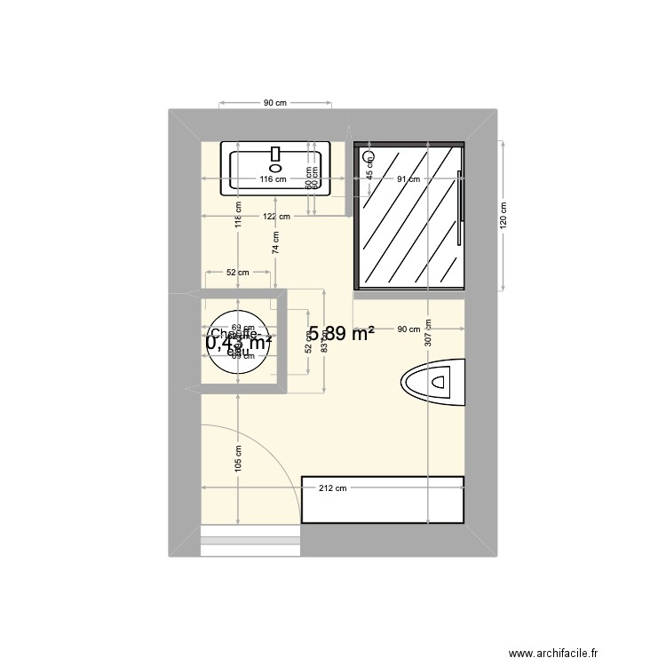 APP 2 (FOND) SDB. Plan de 2 pièces et 6 m2