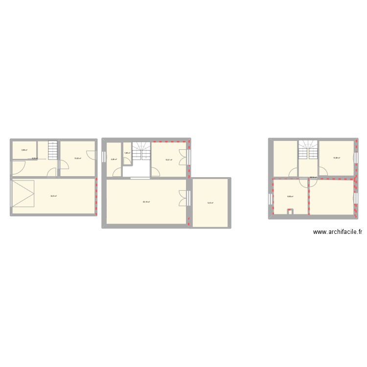 RDC. Plan de 14 pièces et 204 m2