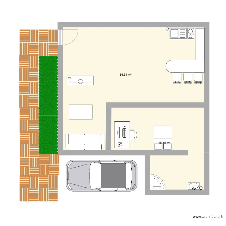 plan 1. Plan de 2 pièces et 51 m2