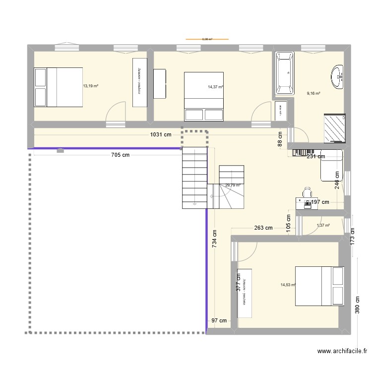 1 er etage grand. Plan de 6 pièces et 82 m2