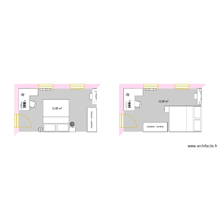 CHAMBRE ALICIA. Plan de 2 pièces et 26 m2