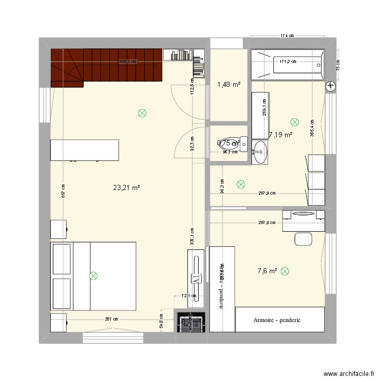 suite parentale. Plan de 6 pièces et 41 m2