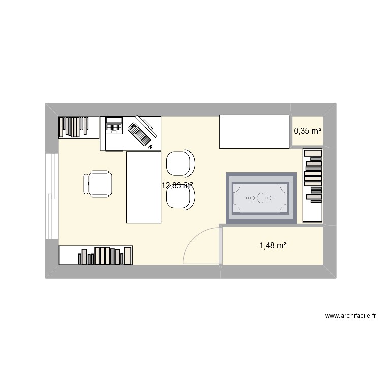 Bureau vence v2. Plan de 3 pièces et 15 m2