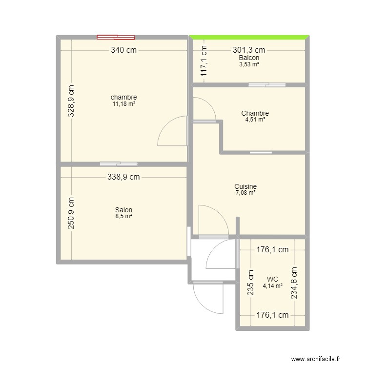 blan b. Plan de 6 pièces et 39 m2