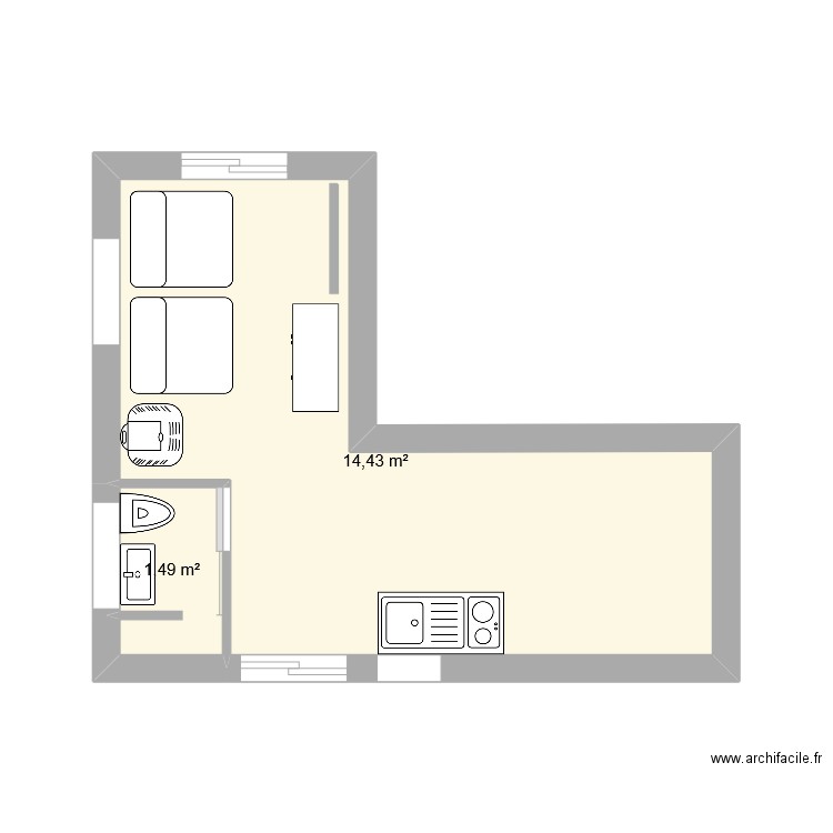 duplex. Plan de 2 pièces et 16 m2