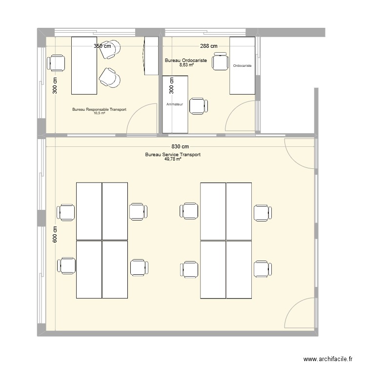 Bureau Service Transport & Ordocariste . Plan de 3 pièces et 69 m2