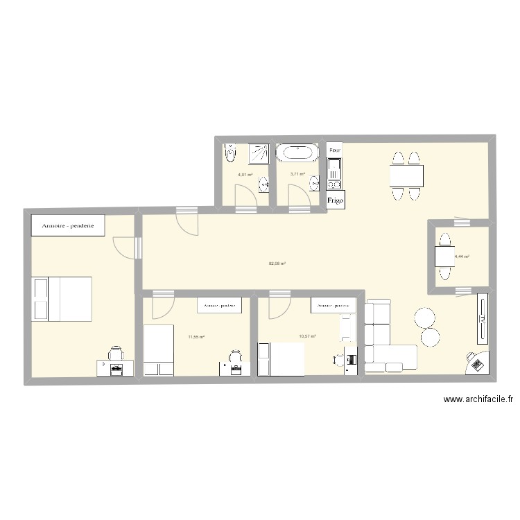 appartement B. Plan de 6 pièces et 116 m2