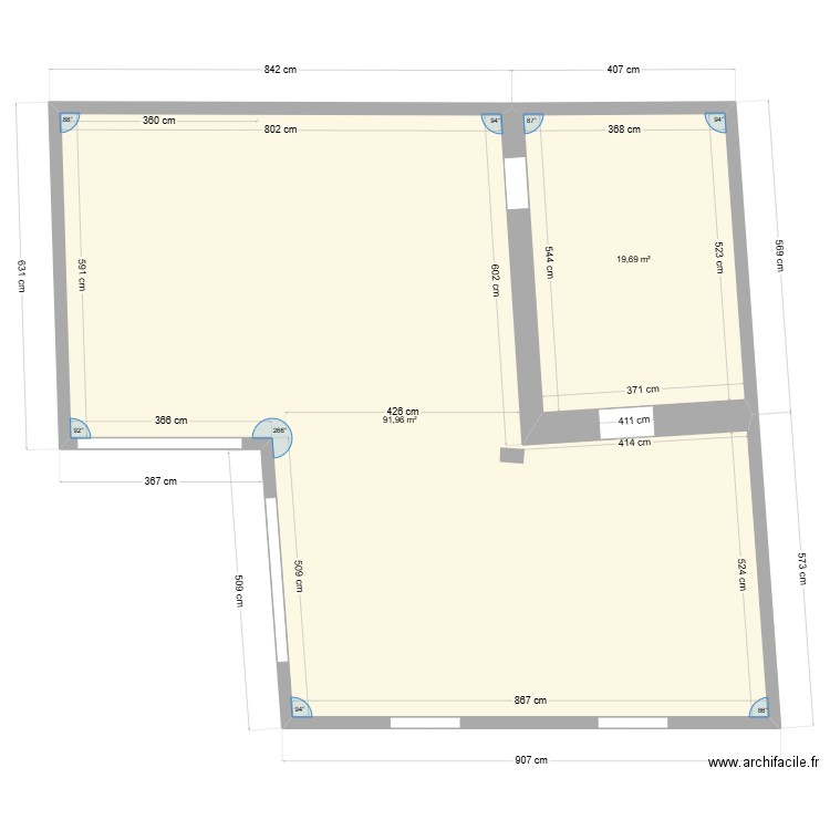 Local Boulangerie elec. Plan de 2 pièces et 112 m2