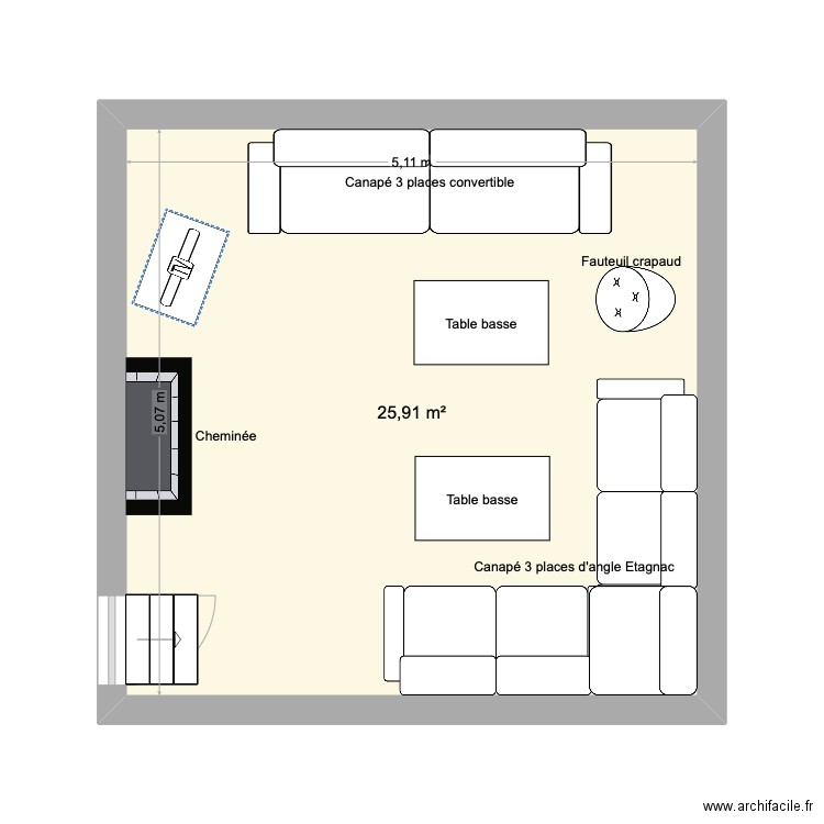 salon gite Pageas. Plan de 1 pièce et 26 m2