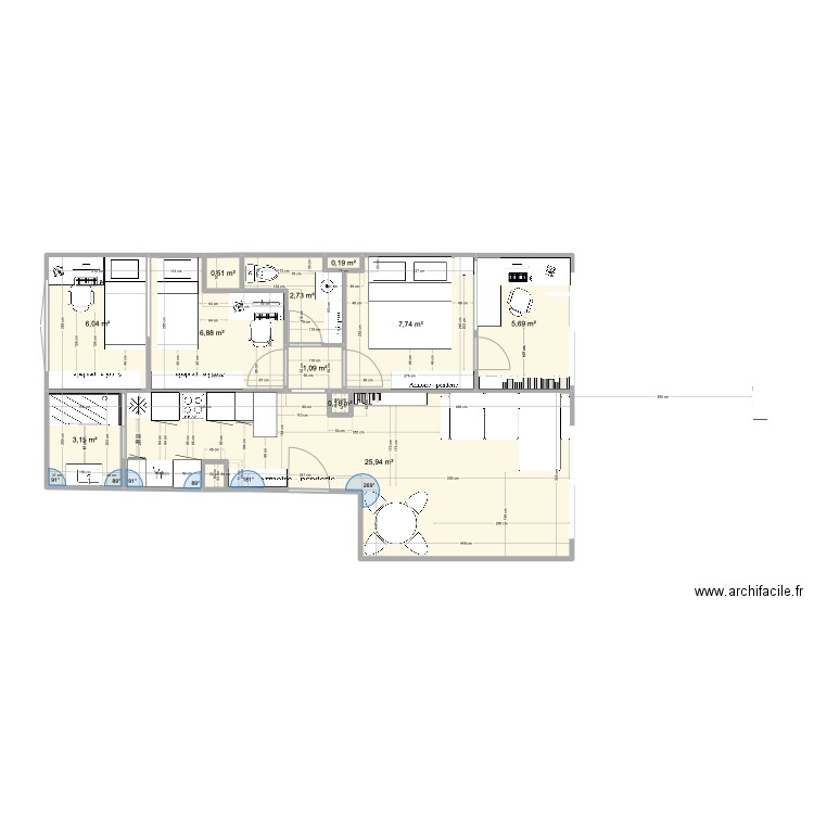 Plan maison 1. Plan de 11 pièces et 60 m2