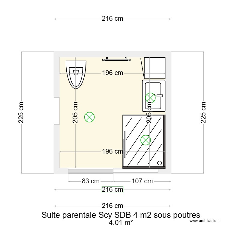 SDB suite parentale Scy 1. Plan de 1 pièce et 4 m2