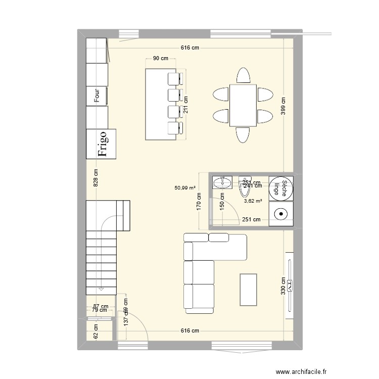 Jumelé l'archipel 30 x 20. Plan de 2 pièces et 55 m2