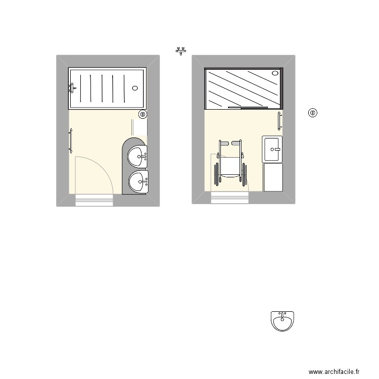 sdb. Plan de 2 pièces et 9 m2