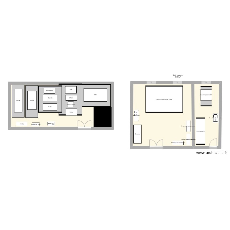 Laboratoire. Plan de 2 pièces et 107 m2