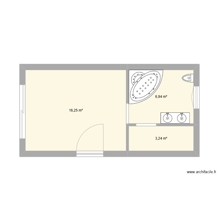 extension. Plan de 3 pièces et 26 m2