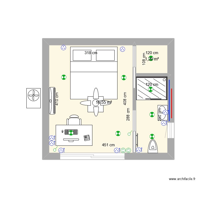 bureau de jardin. Plan de 2 pièces et 18 m2