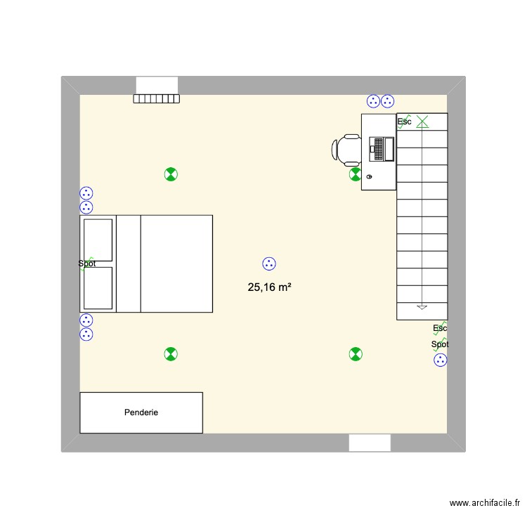 2e étage . Plan de 1 pièce et 25 m2