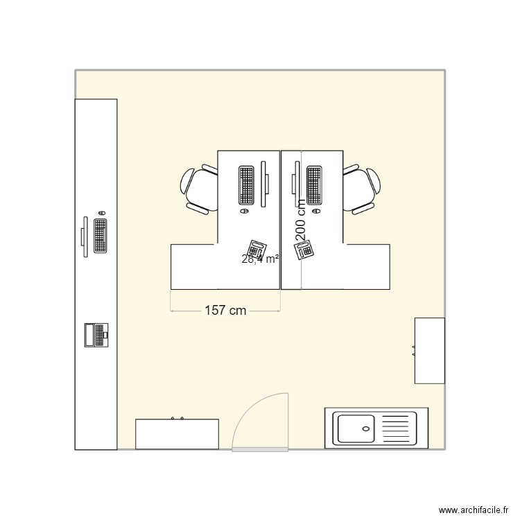 bureau. Plan de 1 pièce et 28 m2