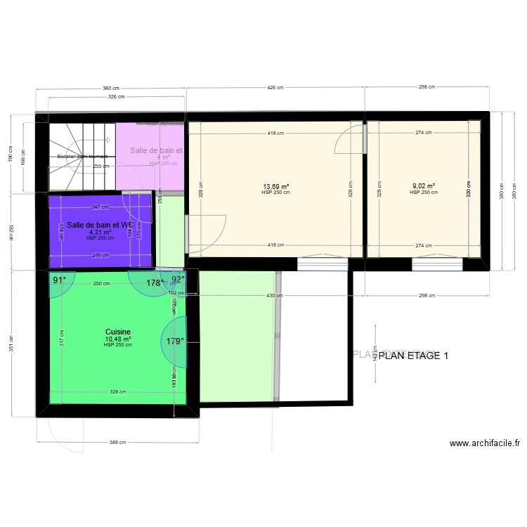 ETAGE PRESENT SANS COULOIR 3. Plan de 10 pièces et 89 m2