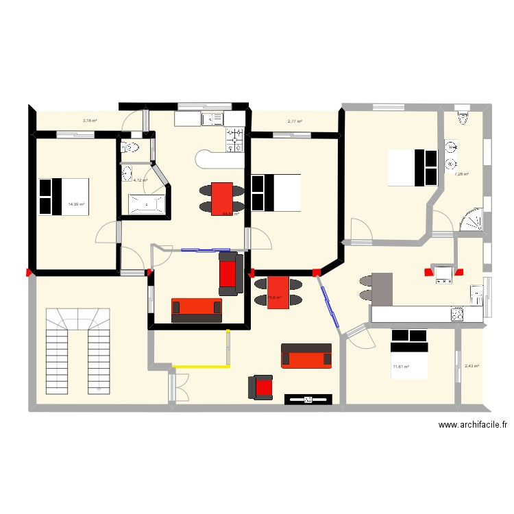 salah modif 01/01. Plan de 9 pièces et 170 m2