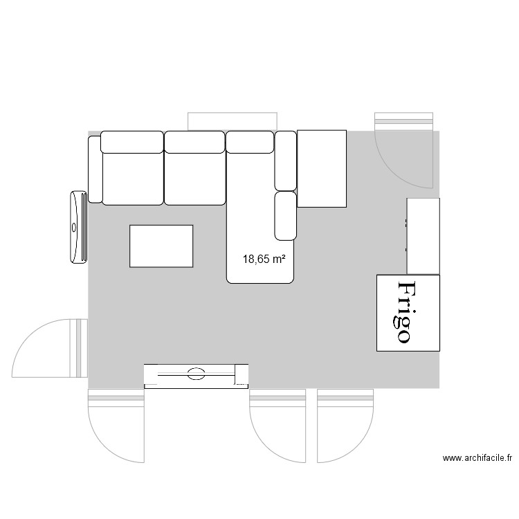 Salon. Plan de 1 pièce et 19 m2