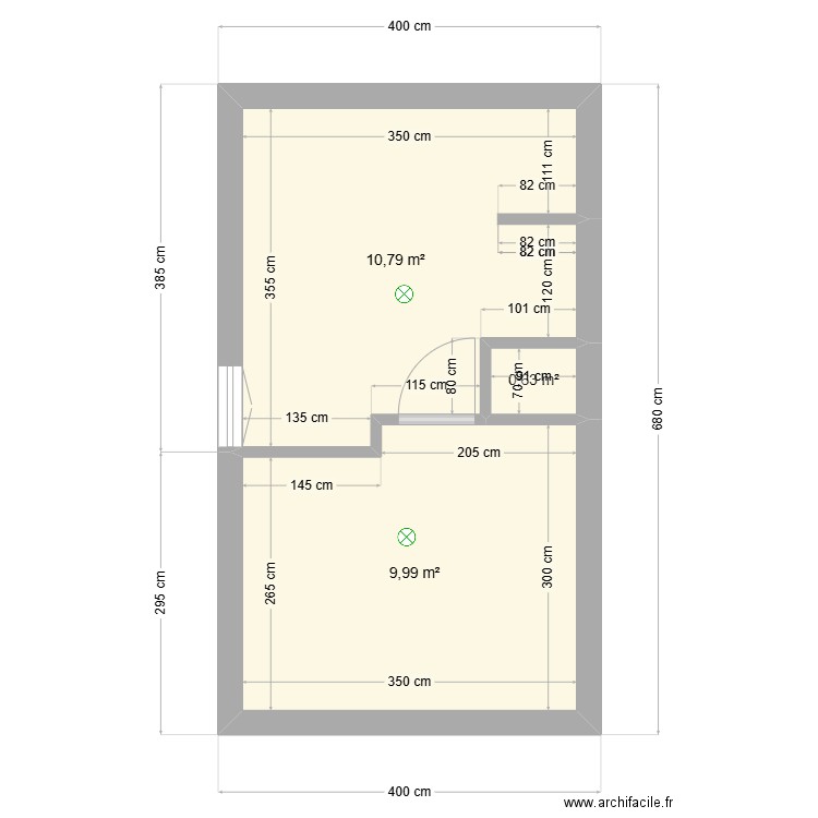 SdB . Plan de 3 pièces et 21 m2