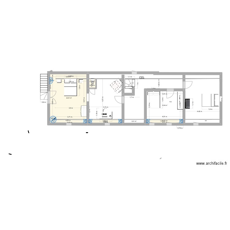 Étage vdh. Plan de 6 pièces et 39 m2