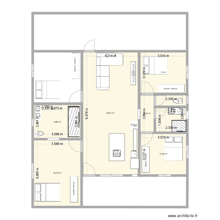 Maison cocoyer 2. Plan de 7 pièces et 98 m2