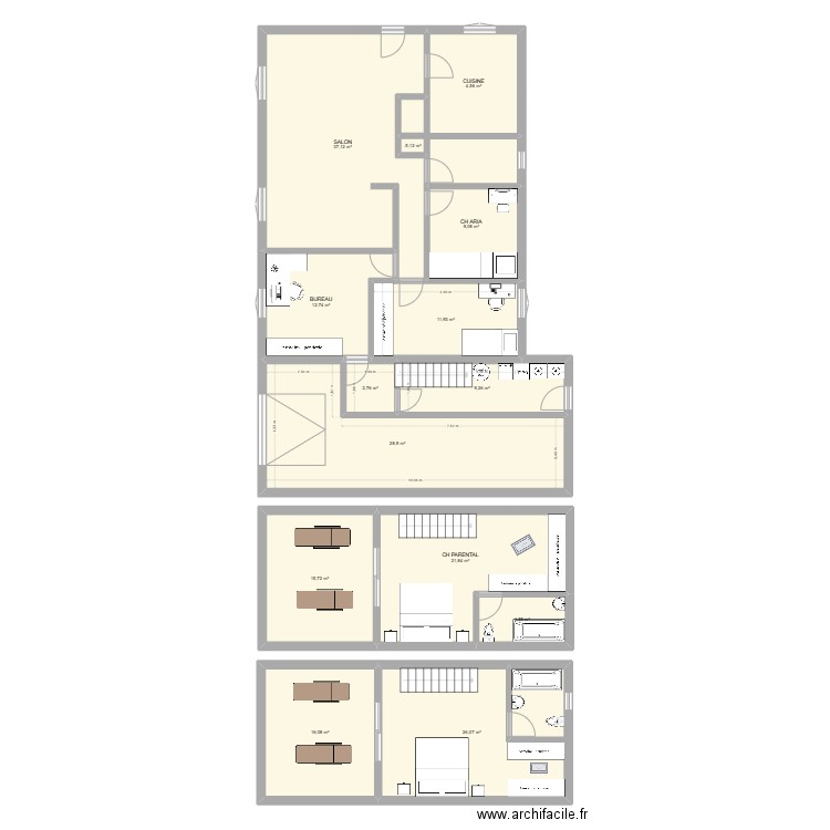 MAISON. Plan de 14 pièces et 207 m2